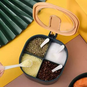 Multi Storage 4 Section Kitchen Spice Box with Lid & Spoons